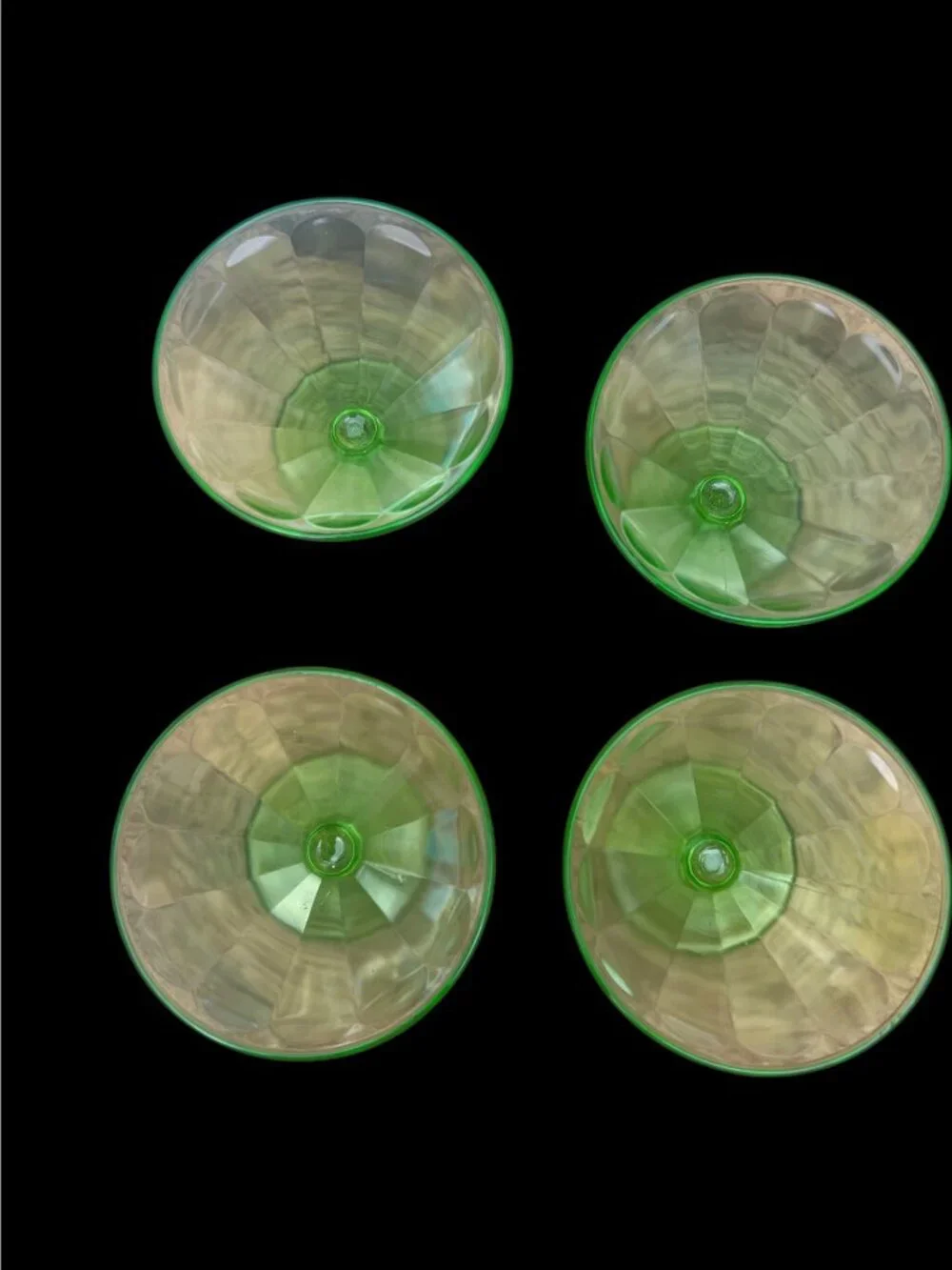 Set Of 4 Vintage Depression Glass Green Uranium Sherbet Cups